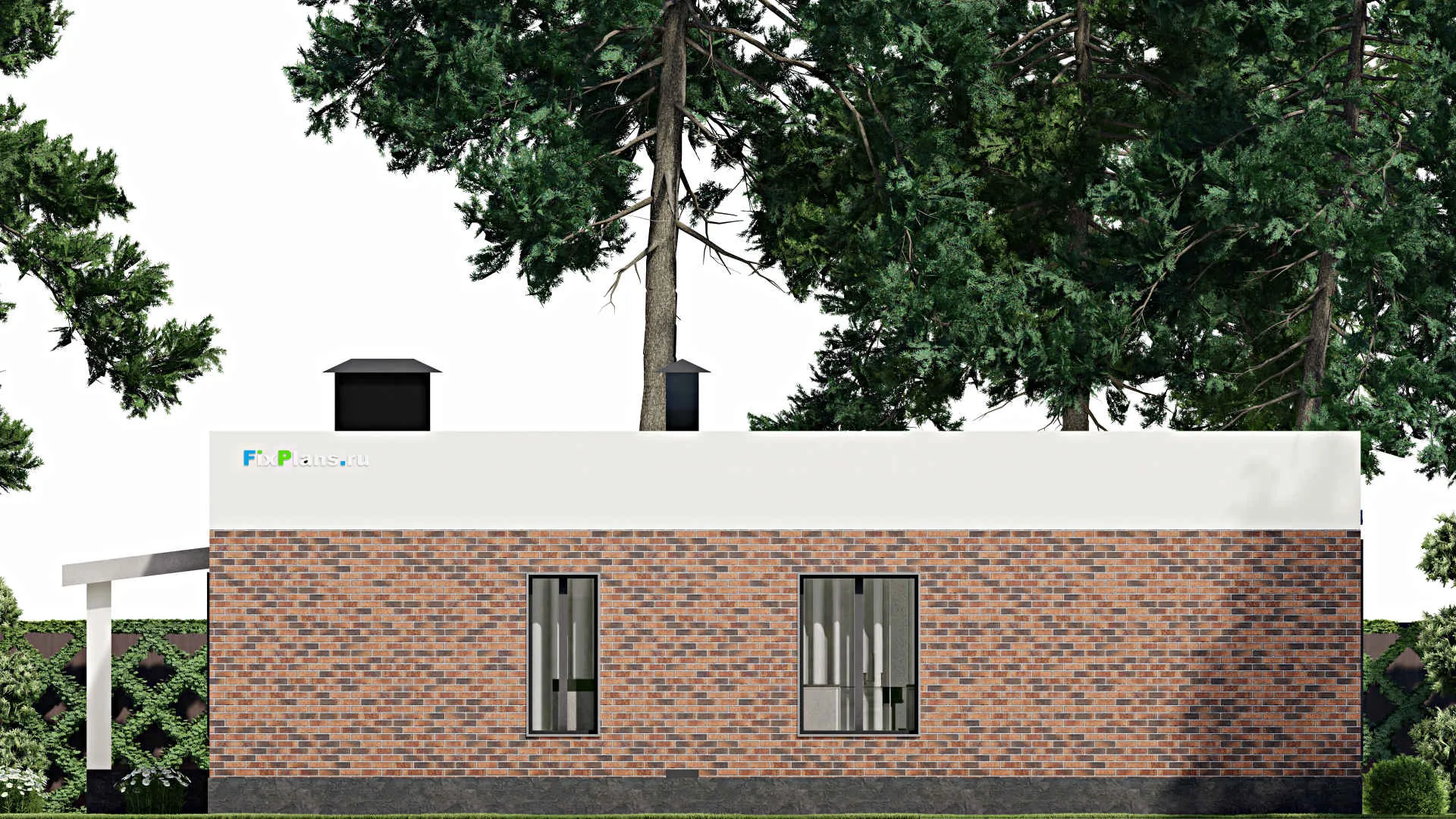 F-3257 - Проект одноэтажного дома 15 на 15, площадью 180 м² с террасой и 3 спальнями