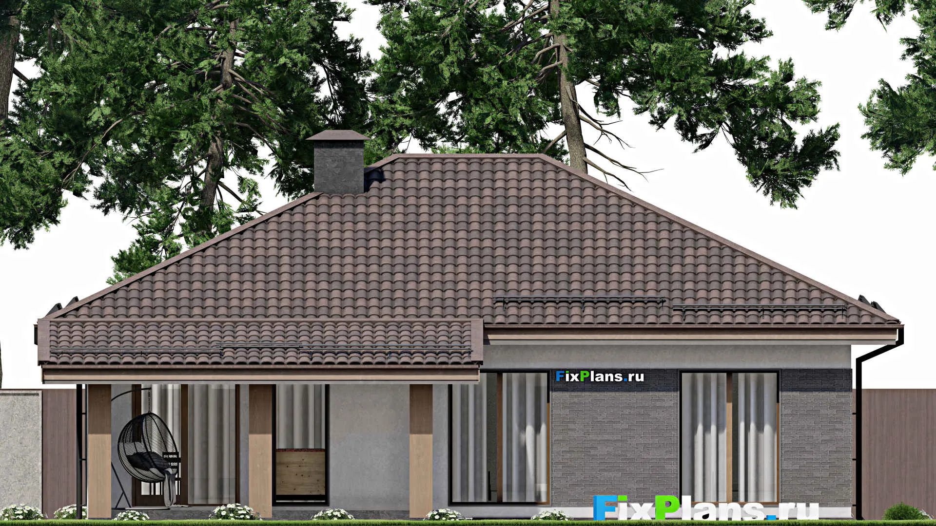 F-6713 - Проект одноэтажного дома 11 на 14, площадью 140 м² с террасой и 3 спальнями