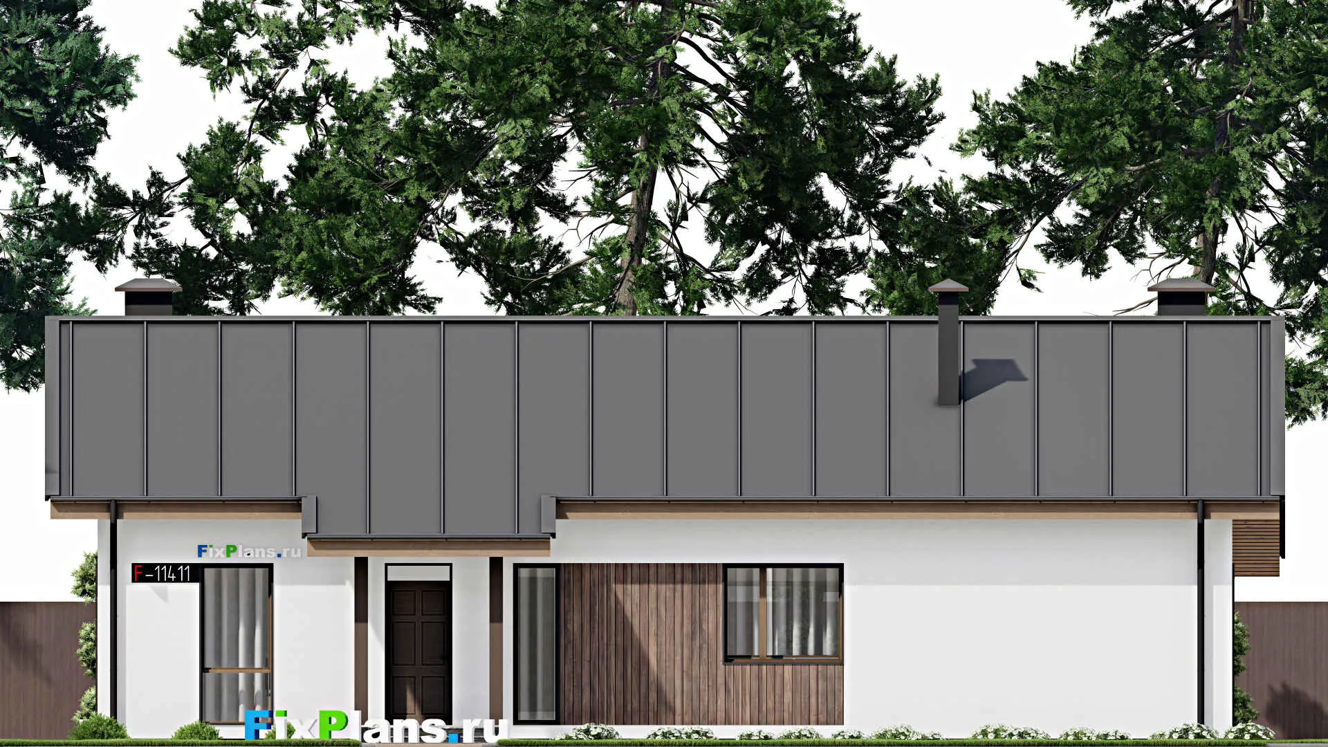 F-11411 - Проект одноэтажного дома 13 на 17, площадью 160 м² с террасой и 4 спальнями