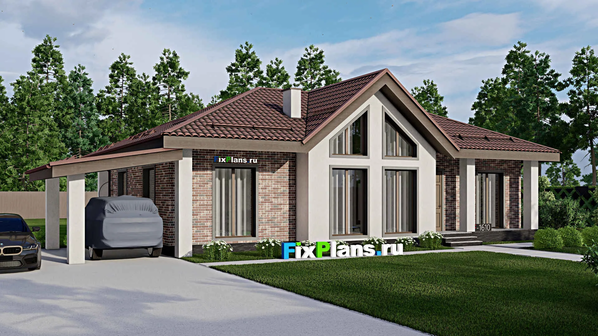 F-1610 - Проект одноэтажного дома 10 на 16, площадью 140 м² с террасой и 3 спальнями