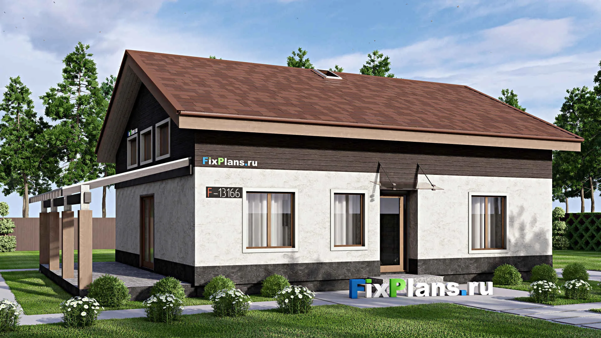 F-13166 - Проект дома с мансардой 12 на 16, площадью 230 м² с террасой и 5 спальнями