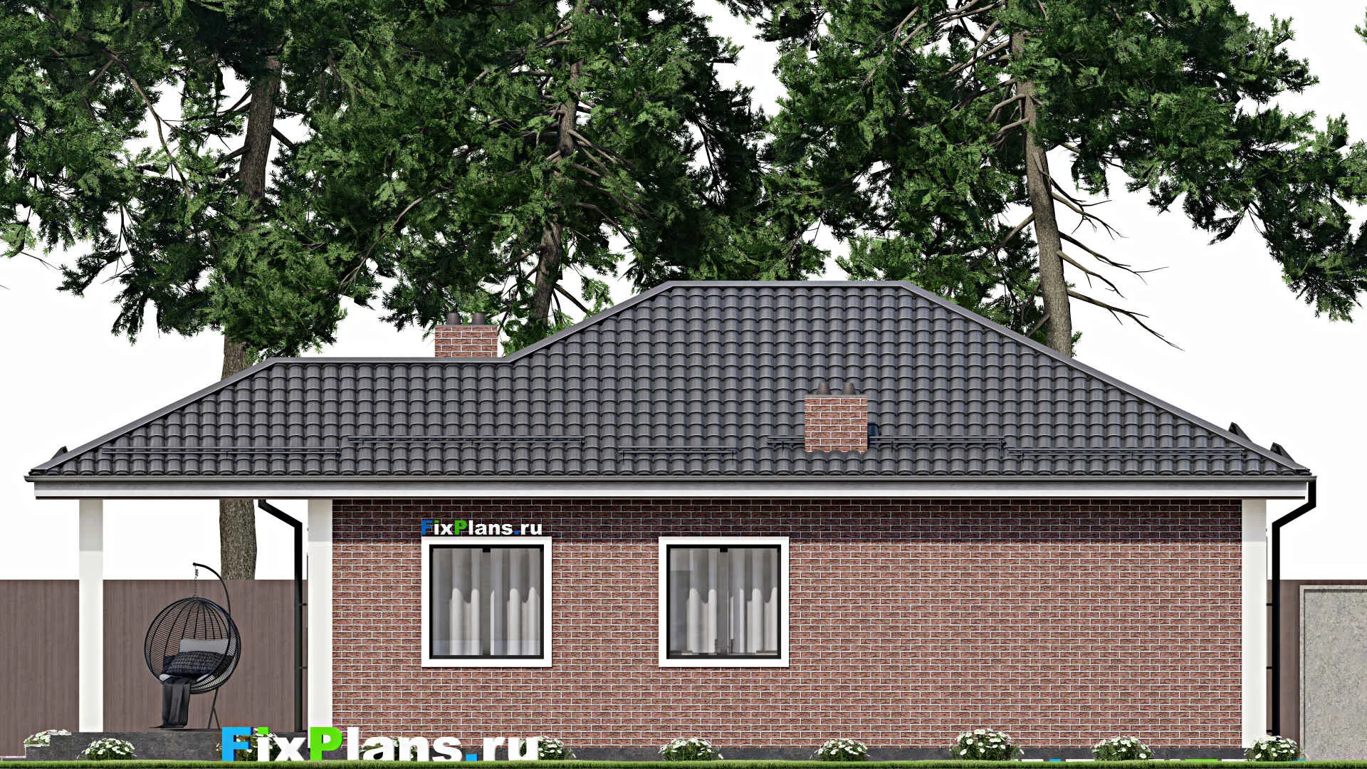 F-4445 - Проект одноэтажного дома 10 на 13, площадью 110 м² с террасой и 3 спальнями