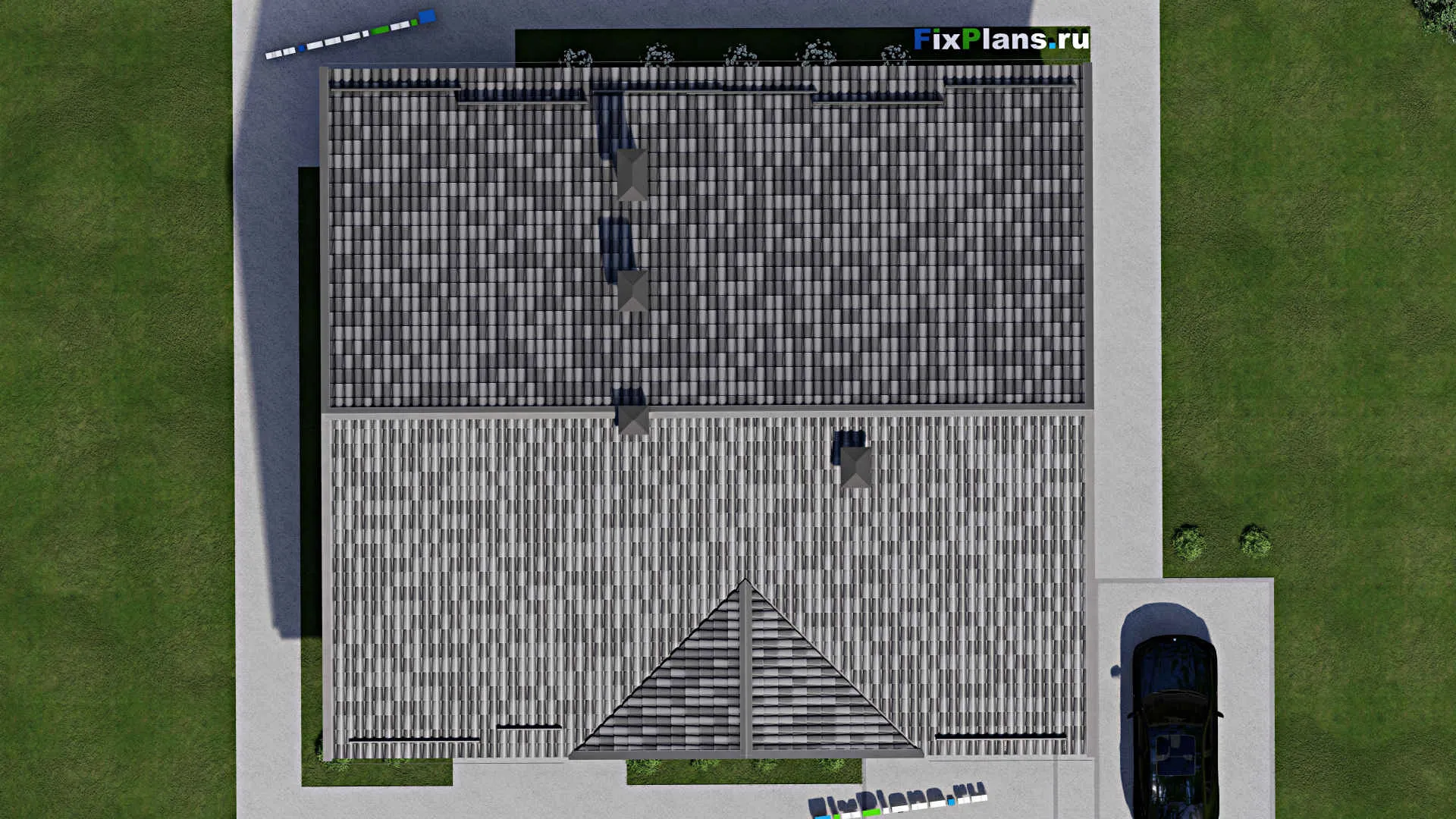 F-7019 - Проект одноэтажного дома 15 на 17, площадью 200 м² с террасой и 3 спальнями