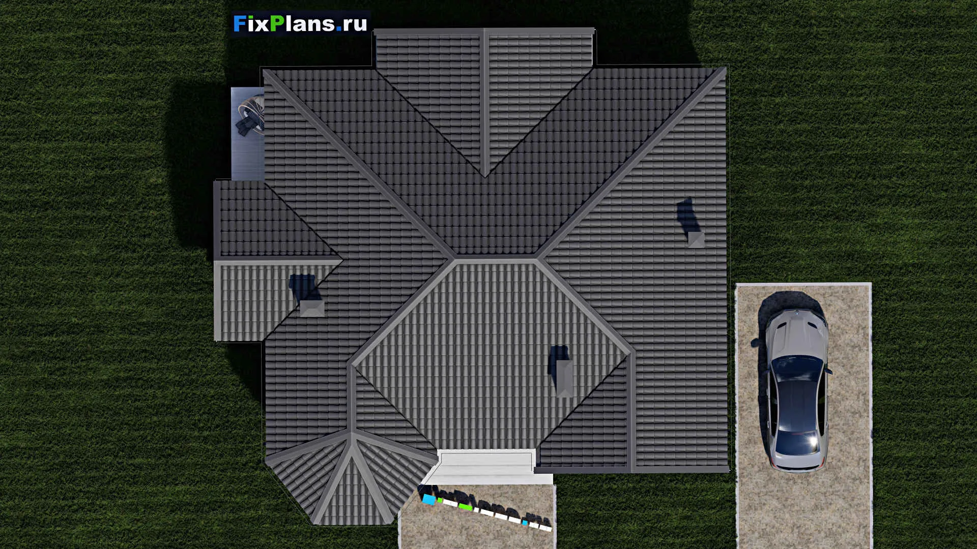 F-0836 - Проект одноэтажного дома 14 на 15, площадью 130 м² с террасой и 3 спальнями