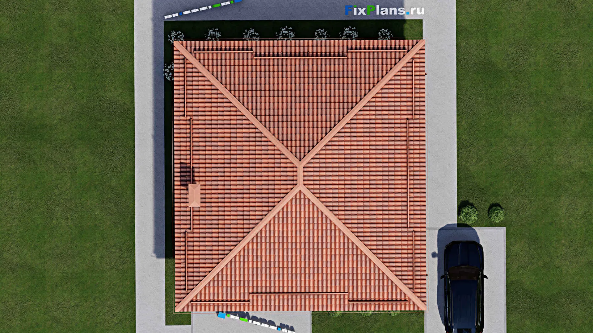 F-8495 - Проект одноэтажного дома 12 на 13, площадью 120 м² с террасой и 3 спальнями