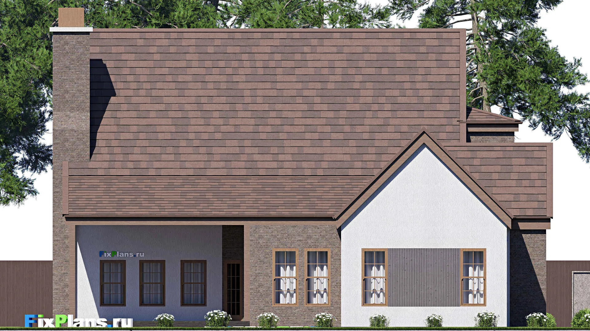 F-20195 - Проект одноэтажного дома 17 на 20, площадью 300 м² с террасой, гаражом на 2 машины и 4 спальнями