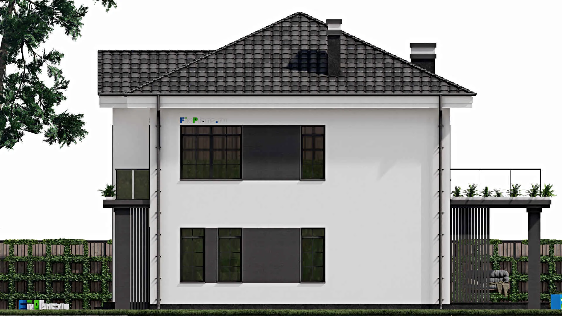 F-0782 - Проект двухэтажного дома 10 на 11, площадью 170 м² с террасой, балконом, гаражом на 1 машину и 4 спальнями
