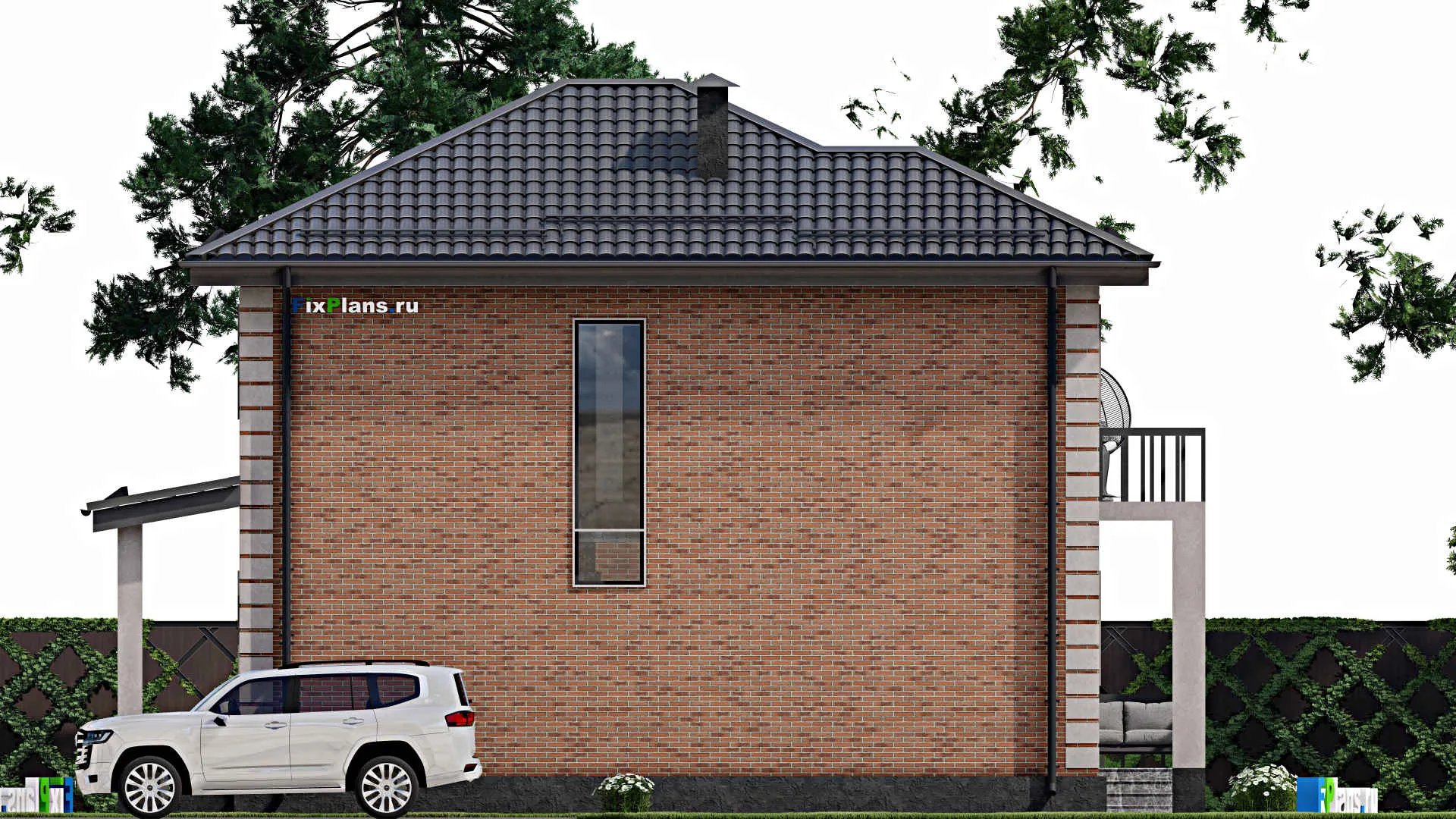 F-3824 - Проект двухэтажного дома 8 на 11, площадью 130 м² с террасой, балконом и 3 спальнями